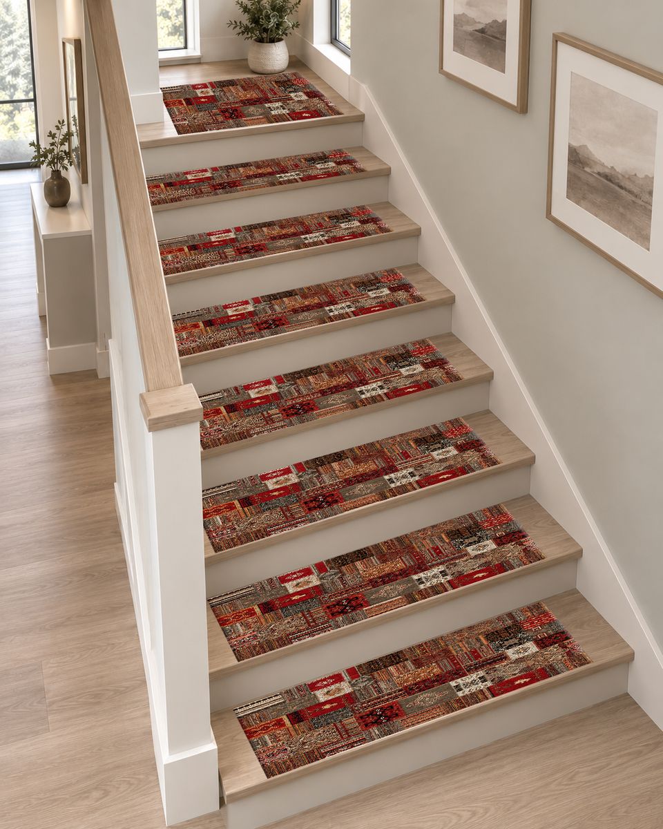 Red Turkish Kilim Patchwork non-slip stair mat