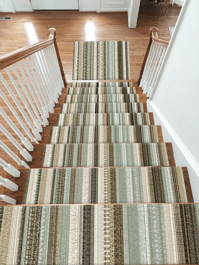 Sage and Cream Striped Woven non-slip stair mat