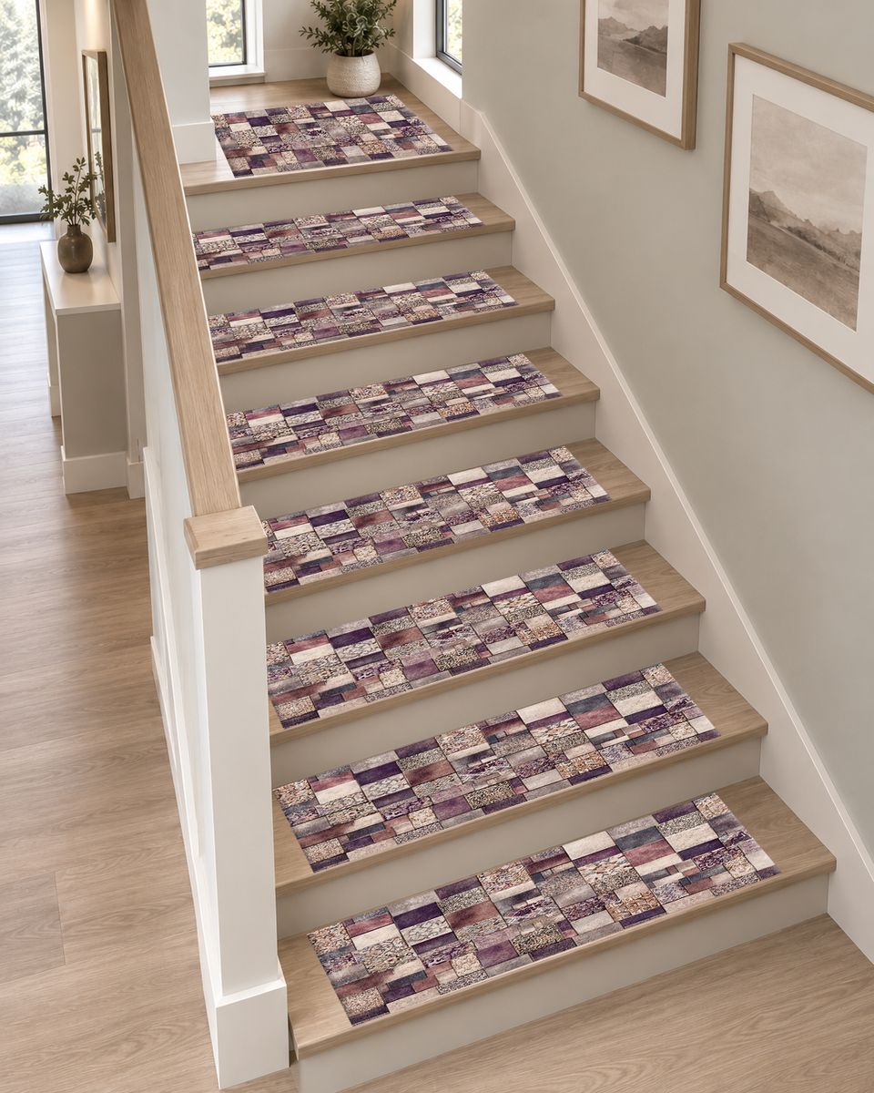 Purple Vintage Tile Patchwork non-slip stair mat