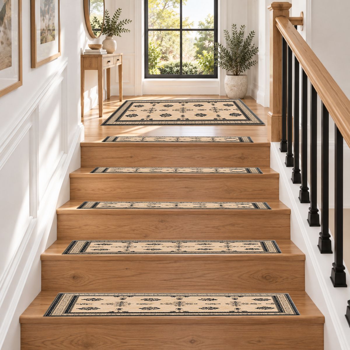 Cream Minimalist Bordered Classic non-slip stair mat