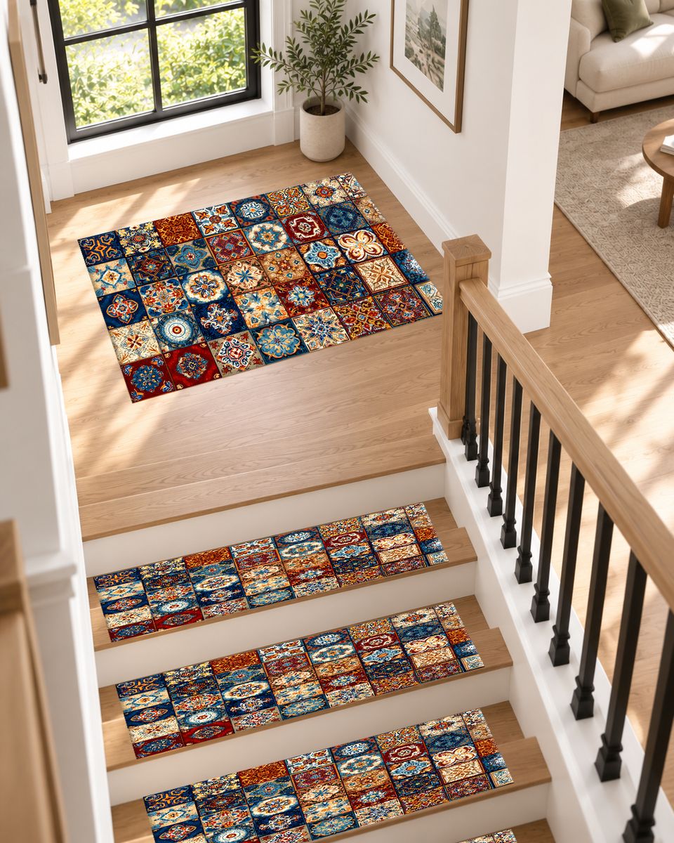 Colorful Moroccan Tile Patchwork non-slip stair mat