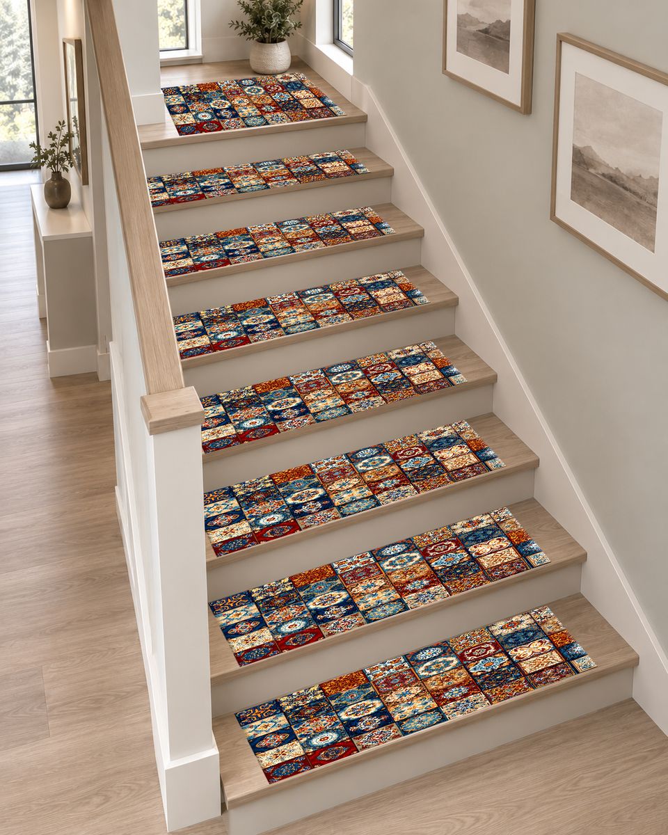 Colorful Moroccan Tile Patchwork non-slip stair mat