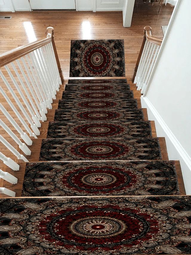 Black and Burgundy Paisley Mandala non-slip stair mat
