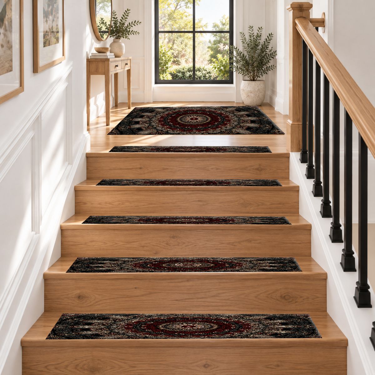 Black and Burgundy Paisley Mandala non-slip stair mat