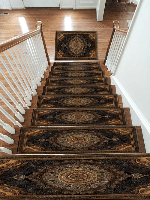 Black and Gold Baroque Medallion non-slip stair mat