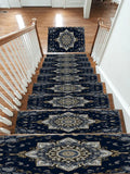 Navy and Silver Star Medallion non-slip stair mat