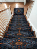 Midnight Blue Damask Medallion non-slip stair mat