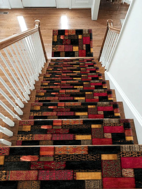 Black and Red Color Block Patchwork non-slip stair mat