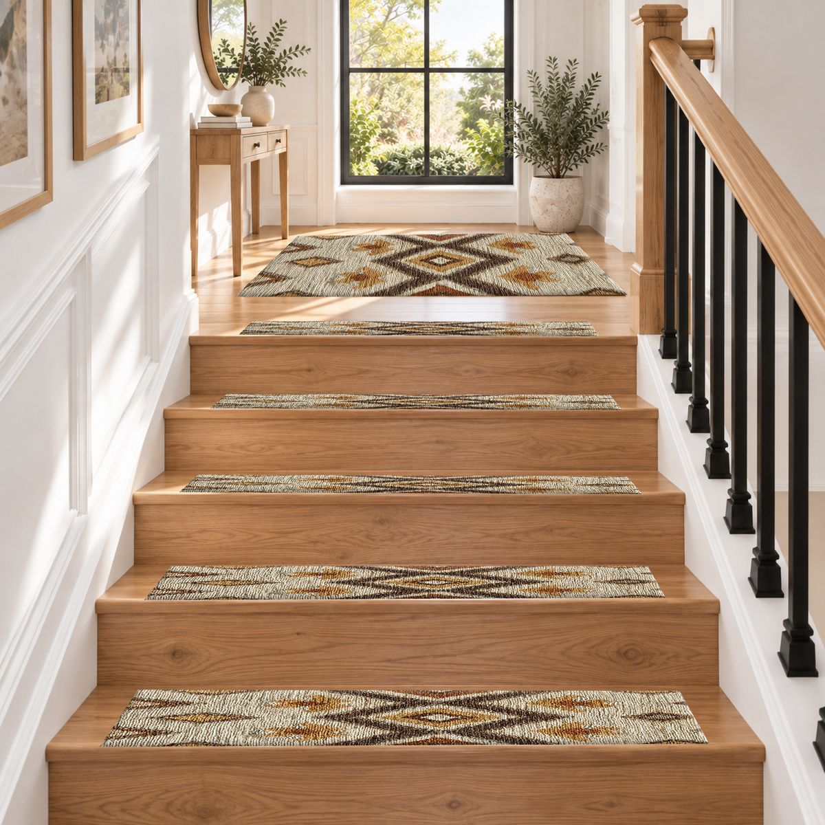 Beige and Brown Aztec Diamond non-slip stair mat