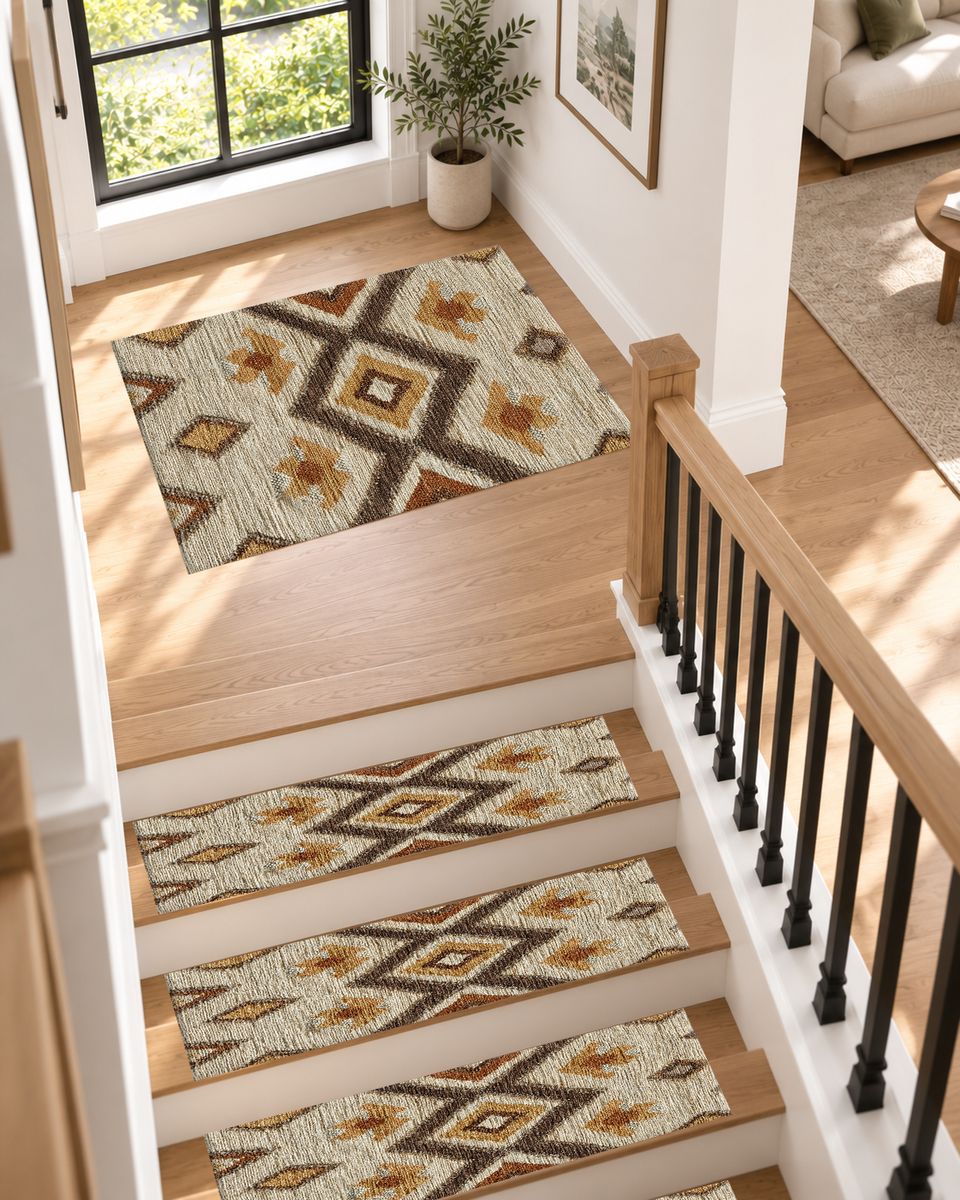 Beige and Brown Aztec Diamond non-slip stair mat