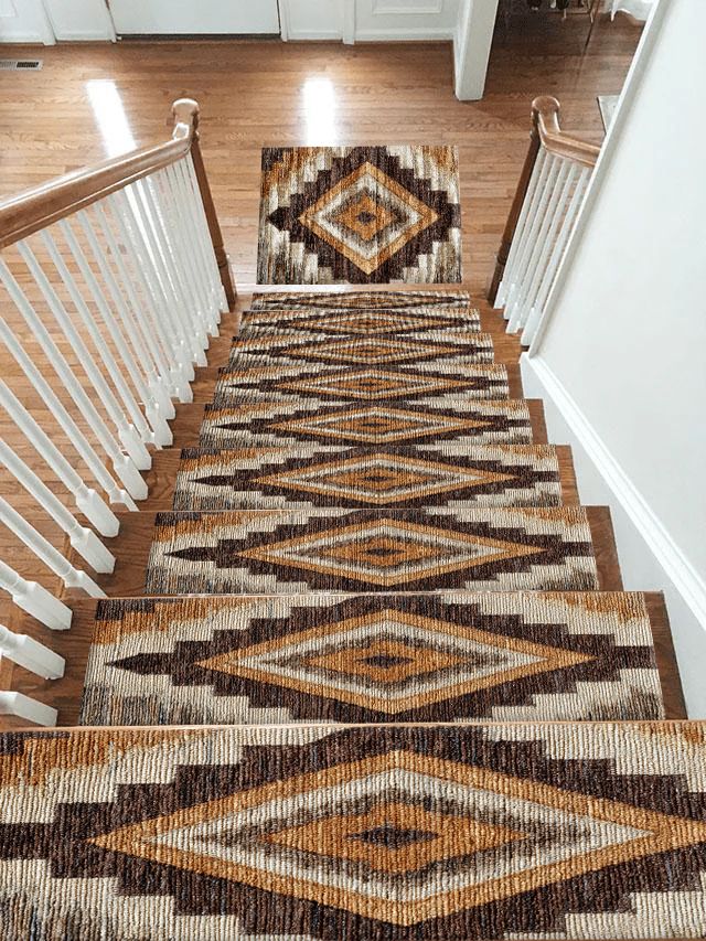 Brown and Tan Southwestern Diamond non-slip stair mat