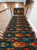 Teal and Orange Hexagon Floral non-slip stair mat