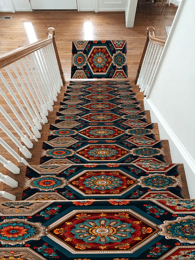 Navy Hexagon Mandala Mosaic non-slip stair mat