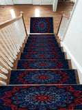 Navy and Red Ornate Mandala non-slip stair mat