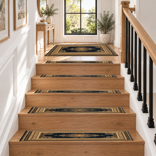 Black and Gold Framed Medallion non-slip stair mat