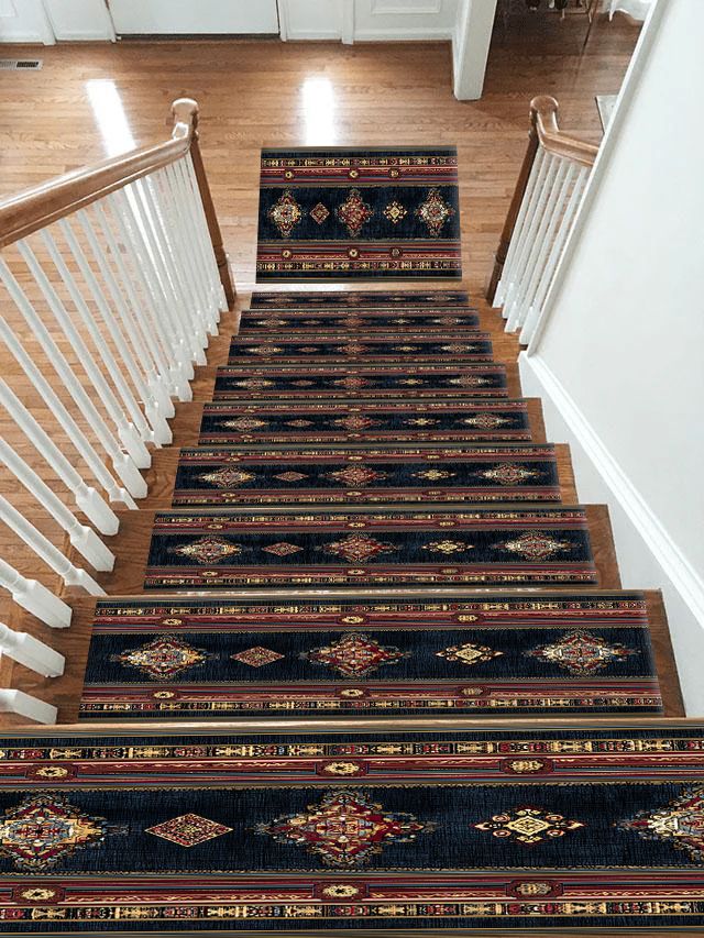 Black and Red Striped Persian Runner non-slip stair mat