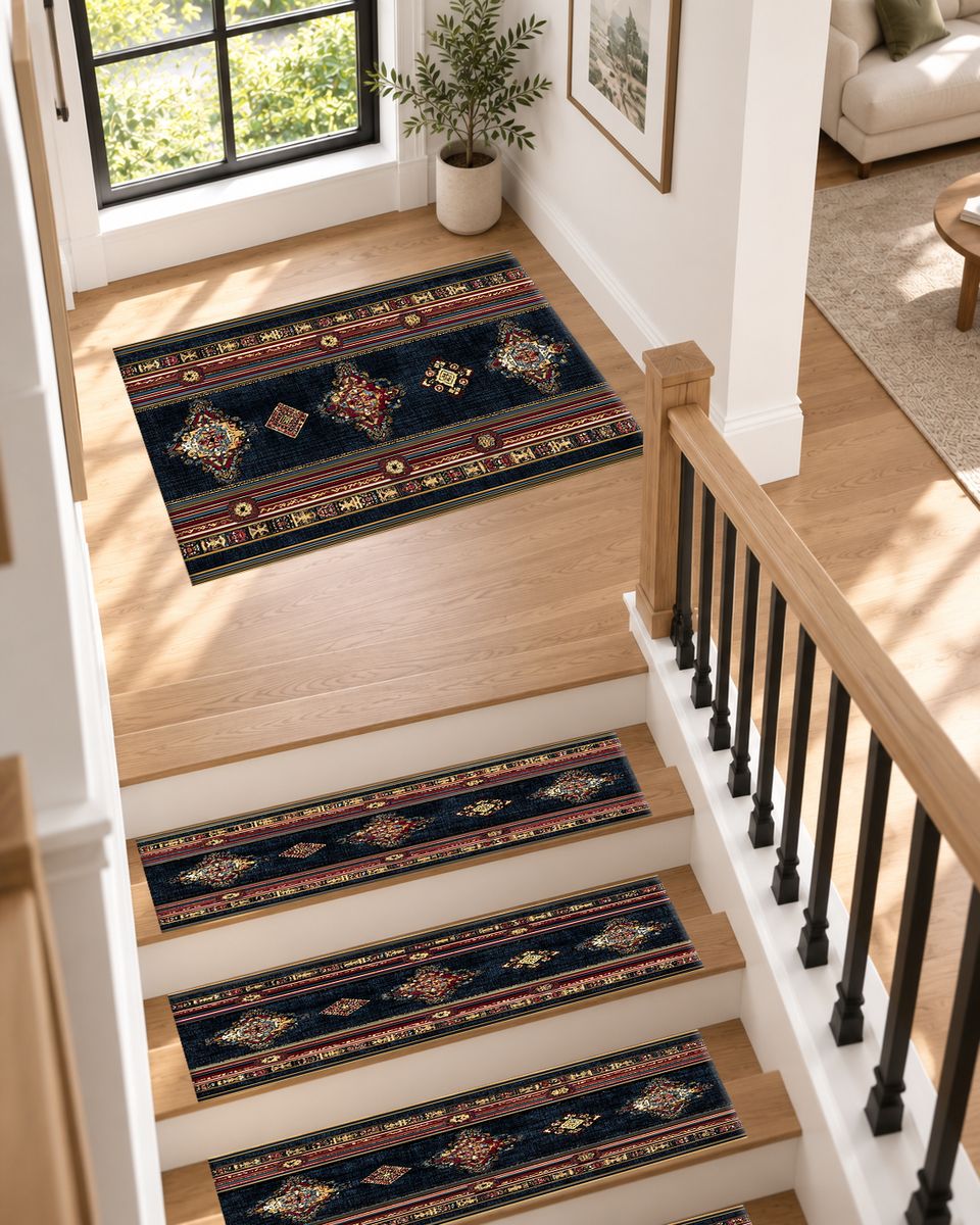 Black and Red Striped Persian Runner non-slip stair mat