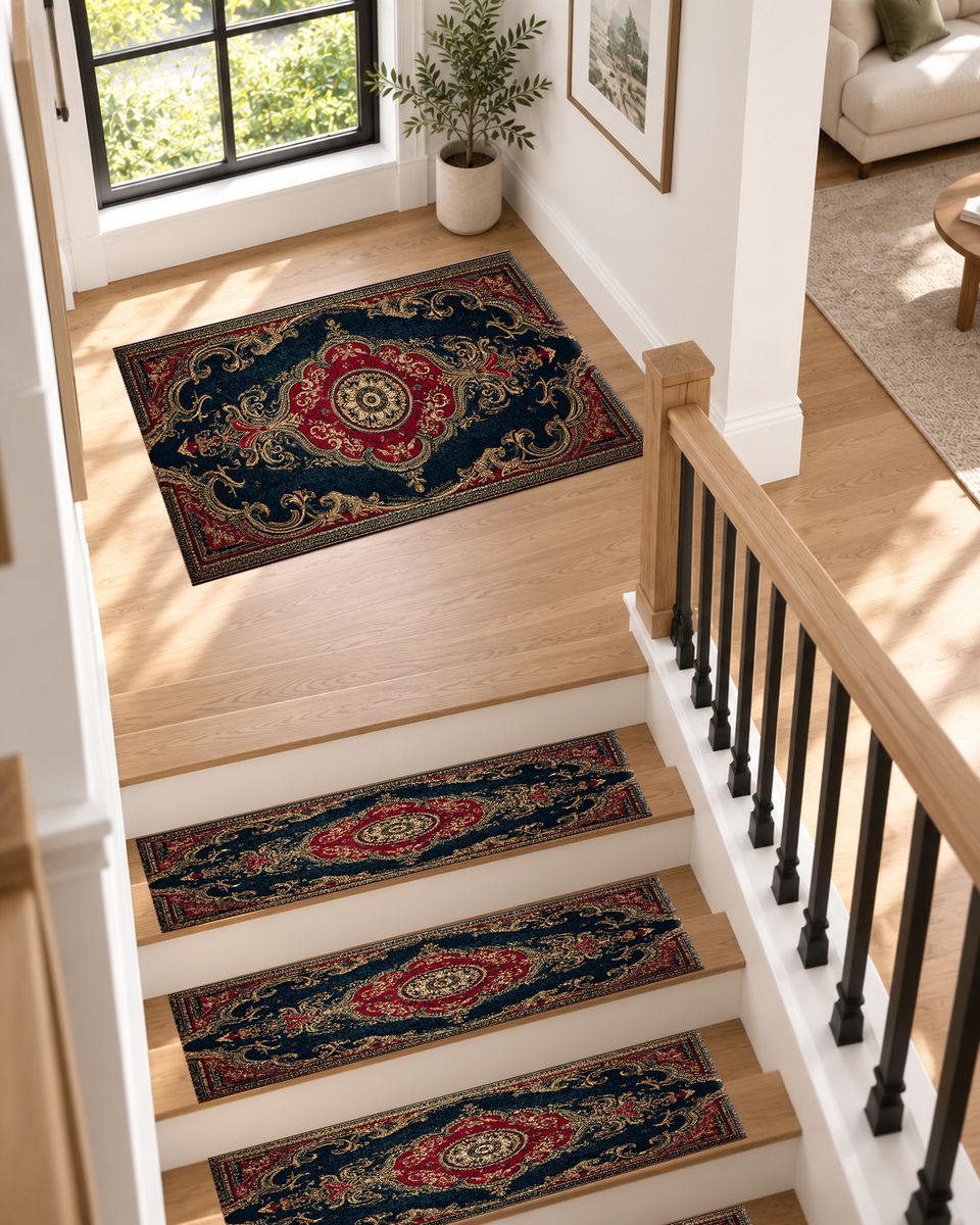 Navy and Red Classic Persian non-slip stair mat