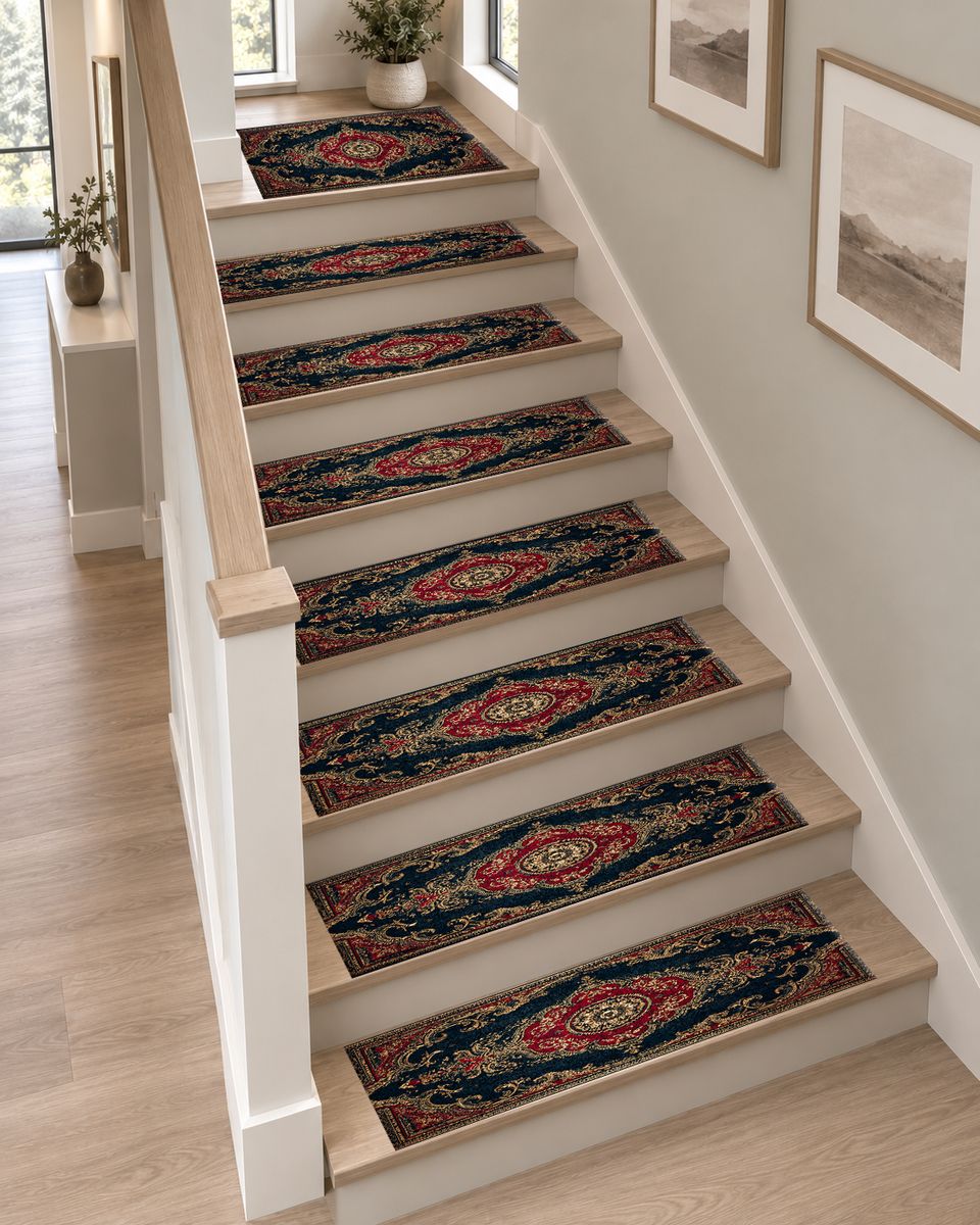 Navy and Red Classic Persian non-slip stair mat