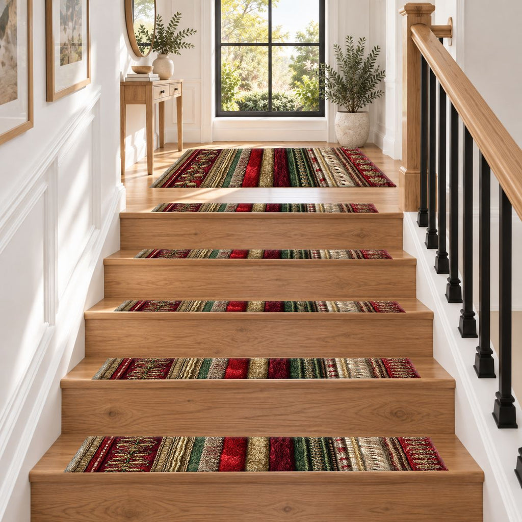 Red and Gold Ornate Striped non-slip stair mat