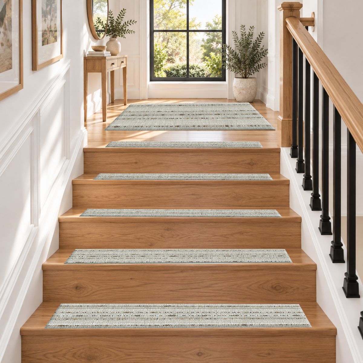 Neutral Linen Minimal Striped non-slip stair mat