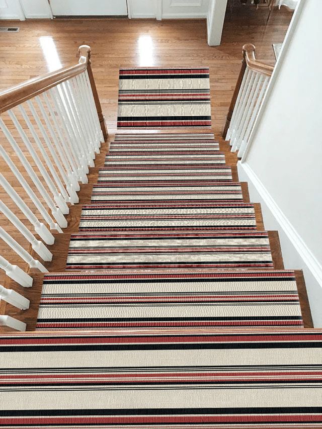 Cream Red and Black Striped non-slip stair mat