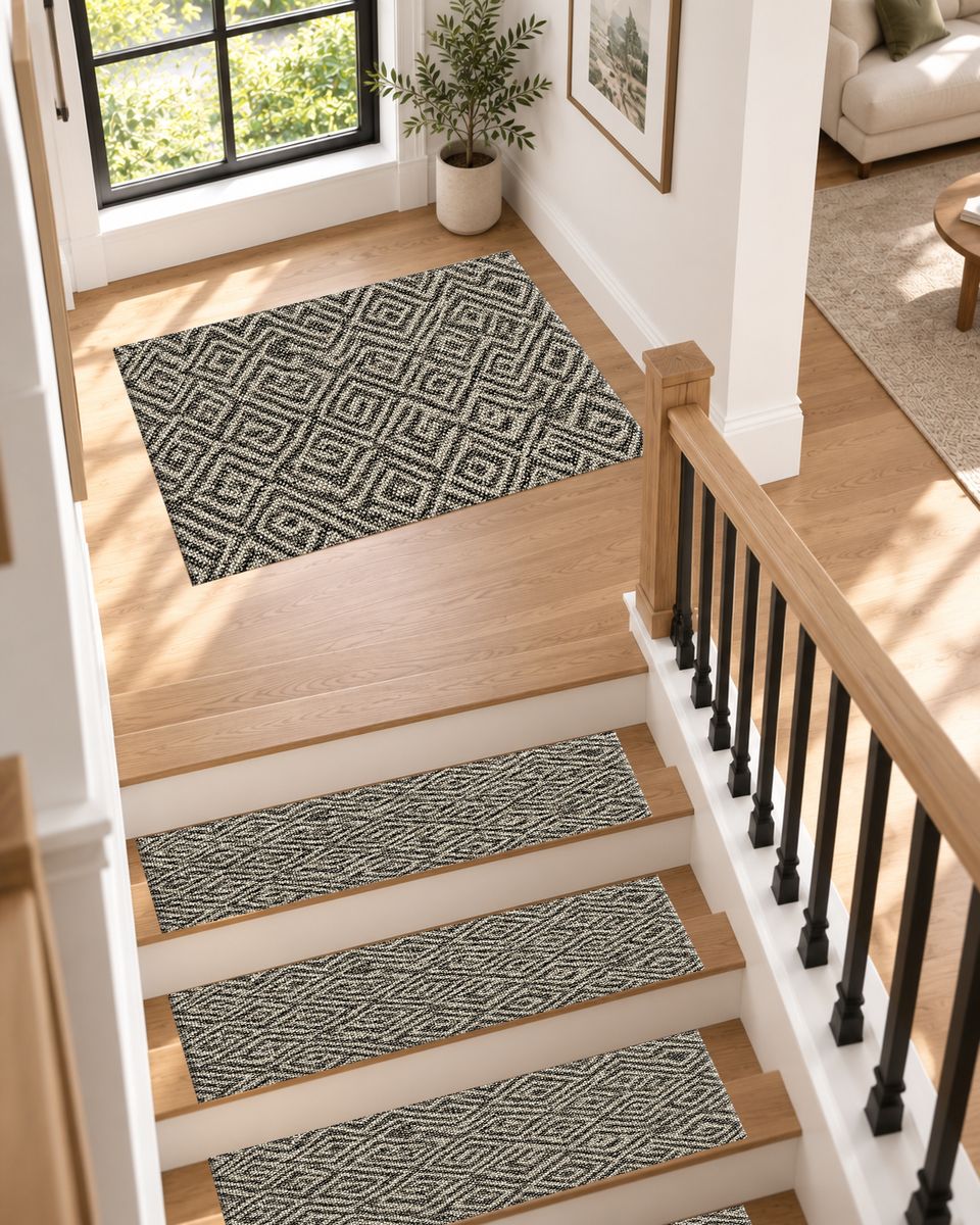 Black and White Geometric Maze non-slip stair mat