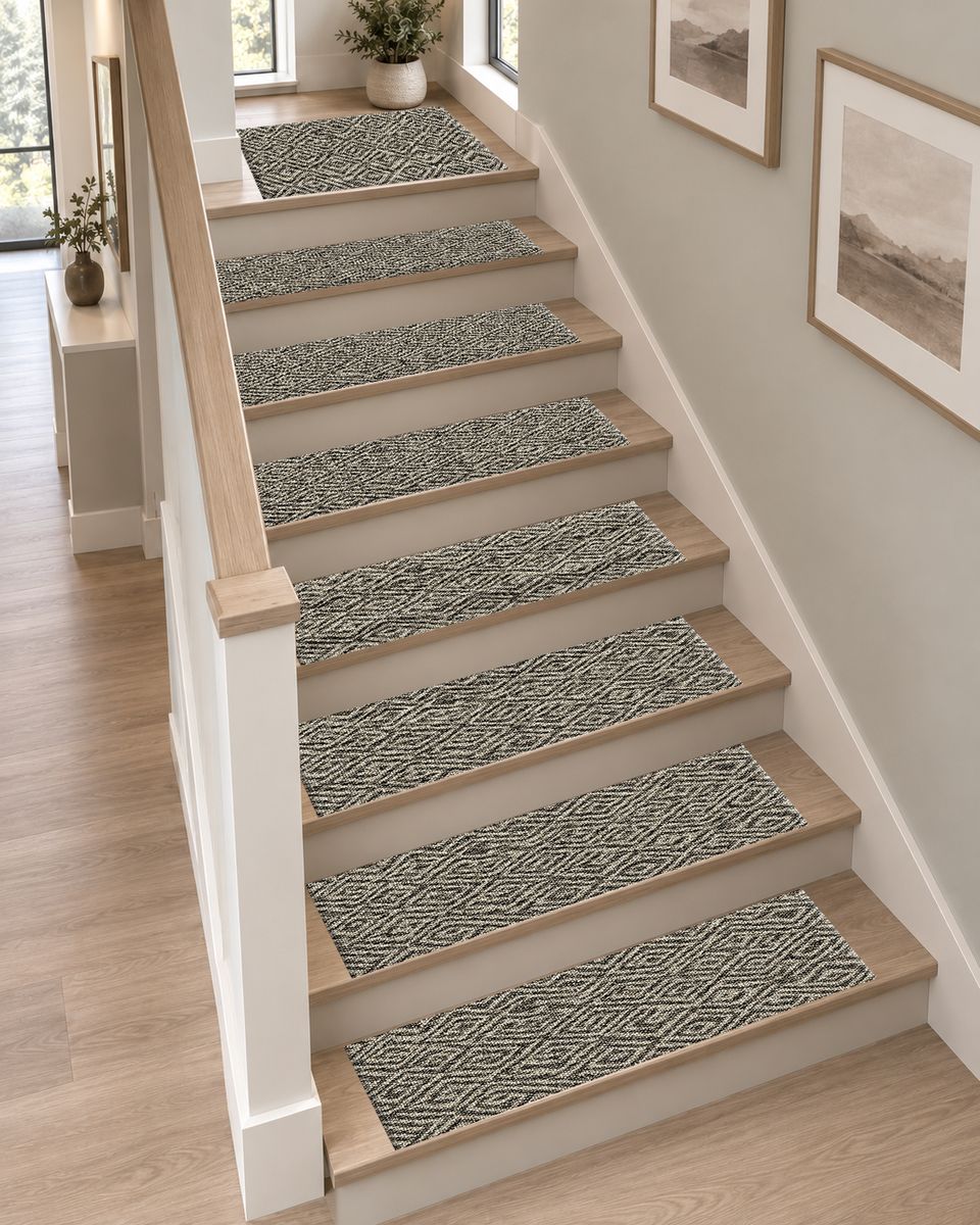 Black and White Geometric Maze non-slip stair mat