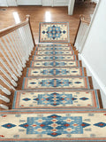 Light Blue and Cream Anatolian Kilim non-slip stair mat
