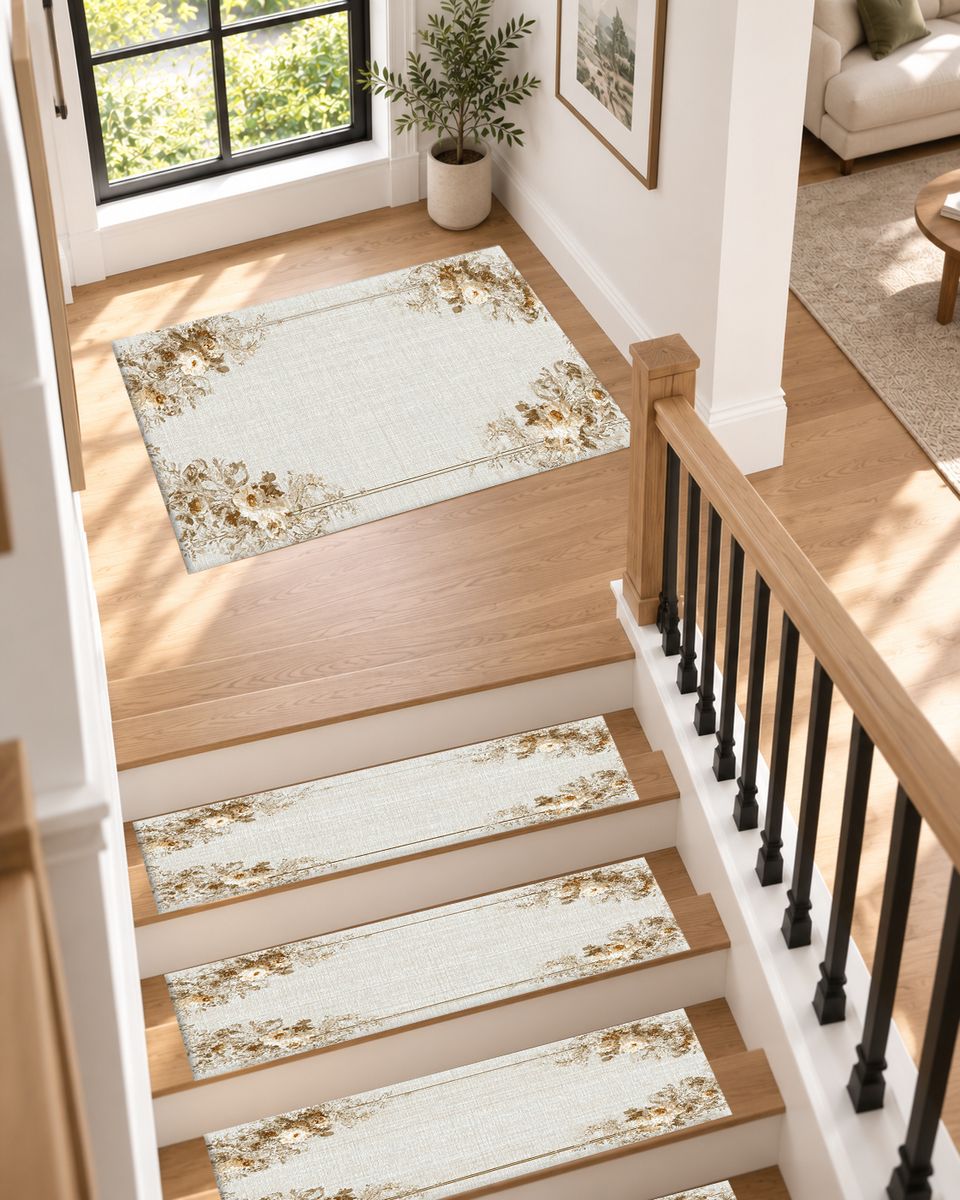 Ivory Floral Corner Minimalist non-slip stair mat