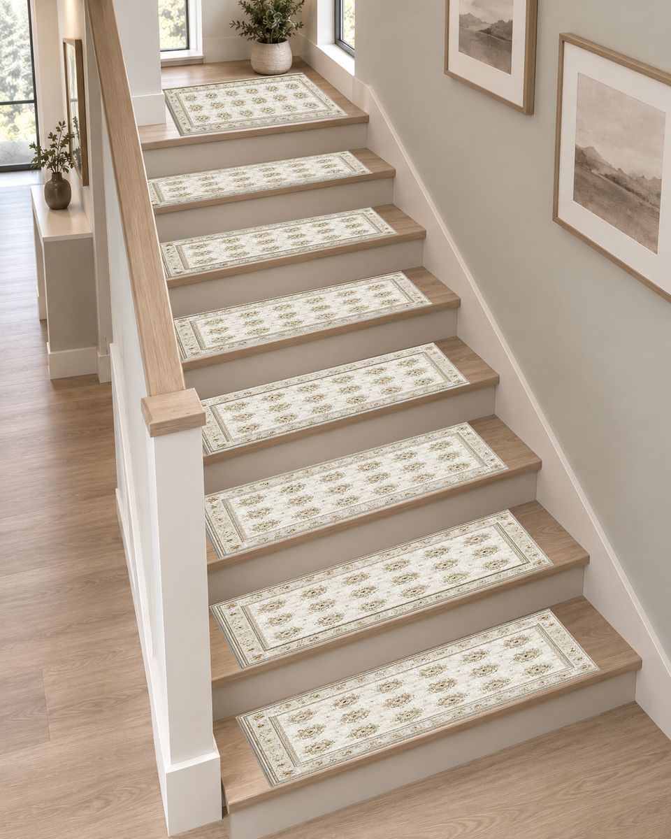Cream Trellis Medallion Grid non-slip stair mat