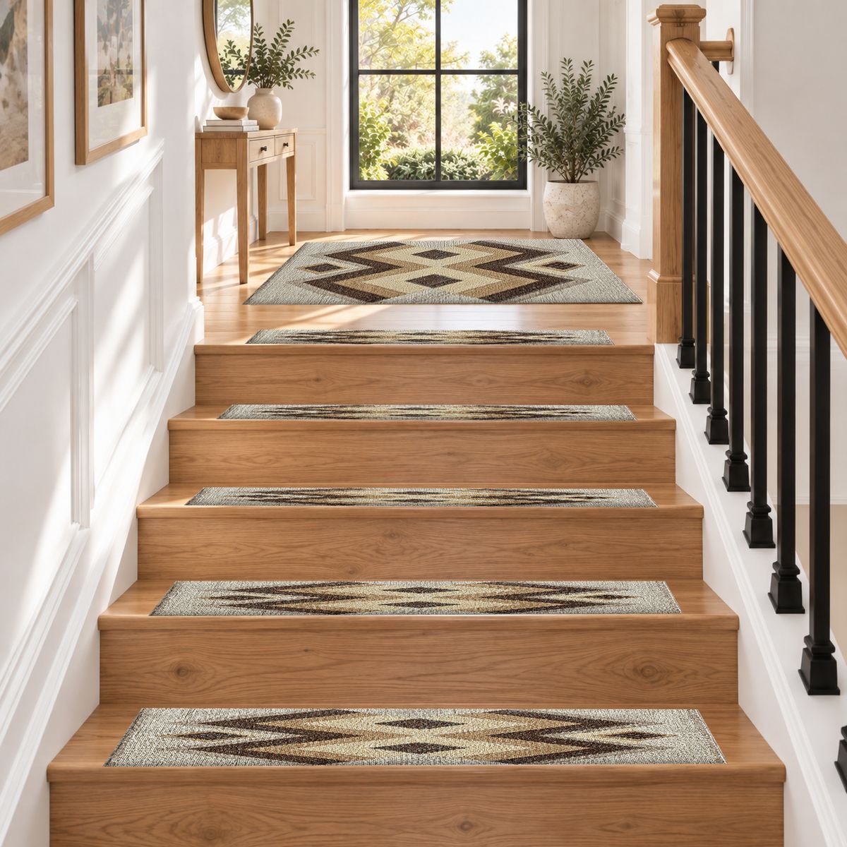 Brown and Beige Geometric Kilim non-slip stair mat