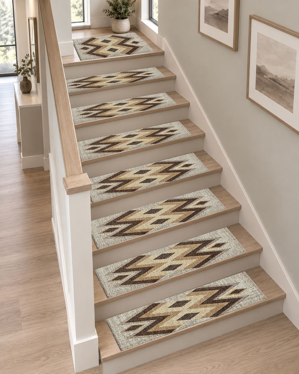 Brown and Beige Geometric Kilim non-slip stair mat