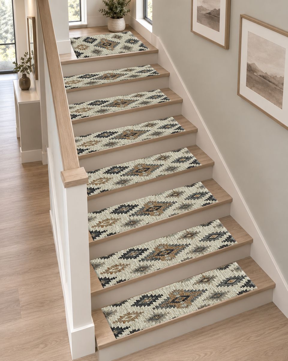 Gray and Beige Aztec Diamond non-slip stair mat