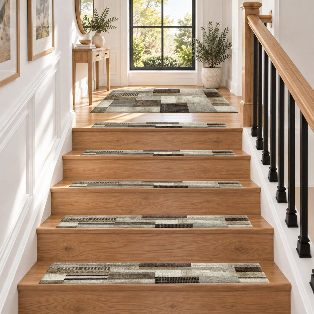 Gray and Brown Modern Patchwork non-slip stair mat