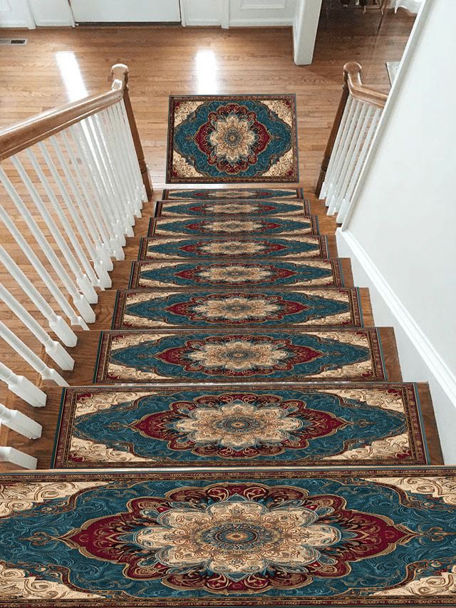 Teal and Peach Vintage Medallion non-slip stair mat