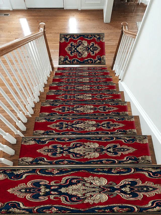 Red and Navy Paisley Ornament non-slip stair mat