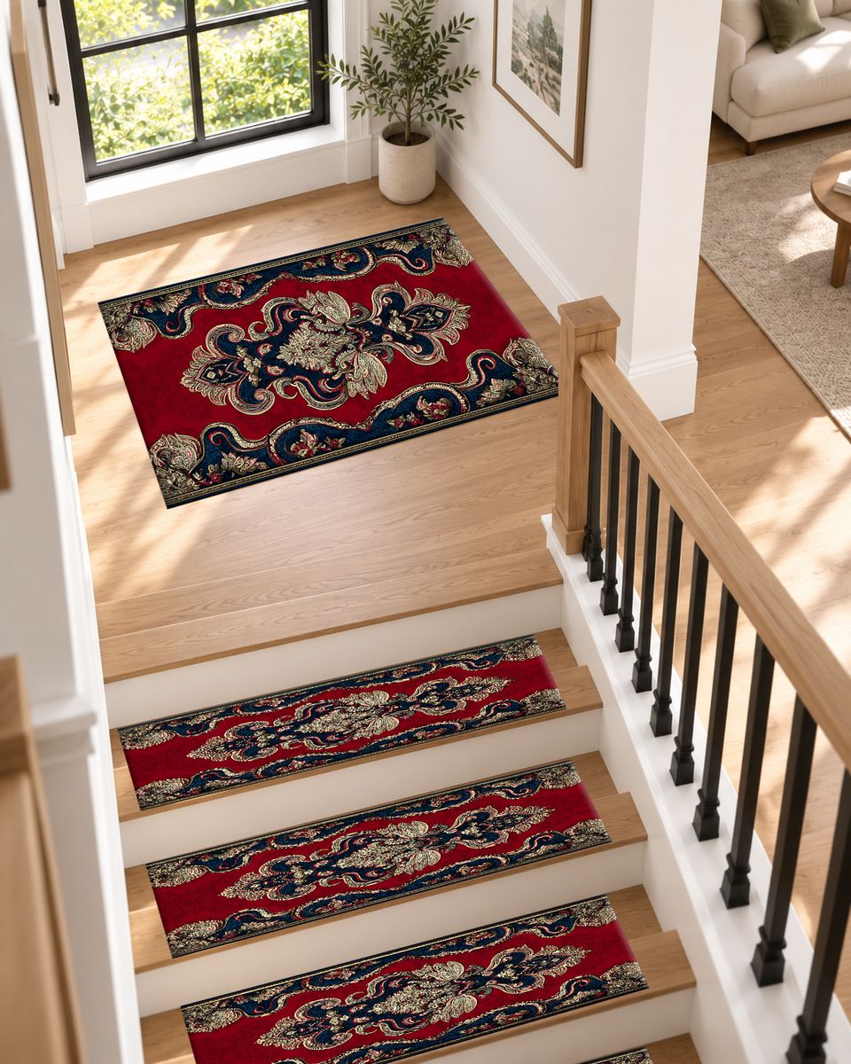 Red and Navy Paisley Ornament non-slip stair mat