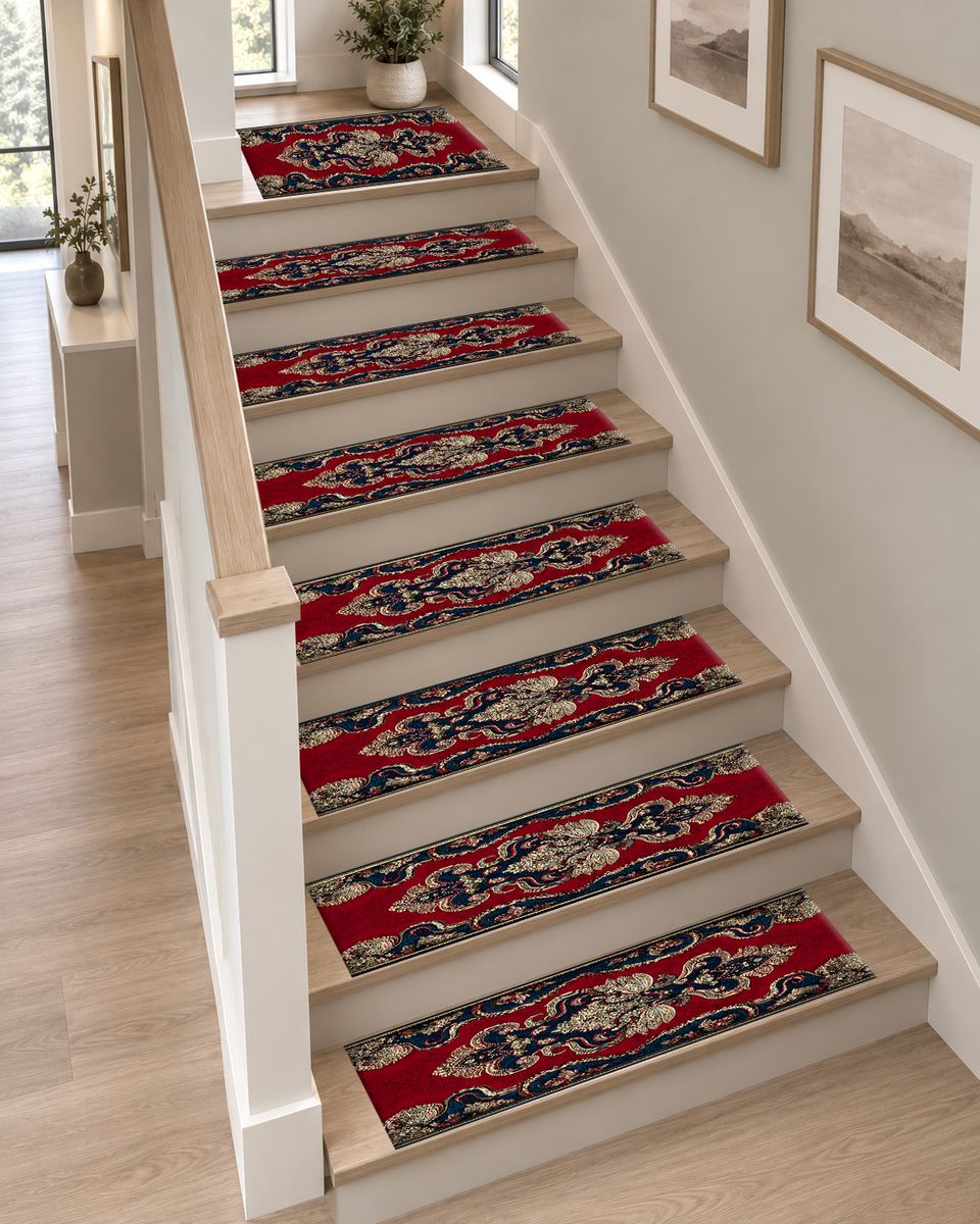 Red and Navy Paisley Ornament non-slip stair mat