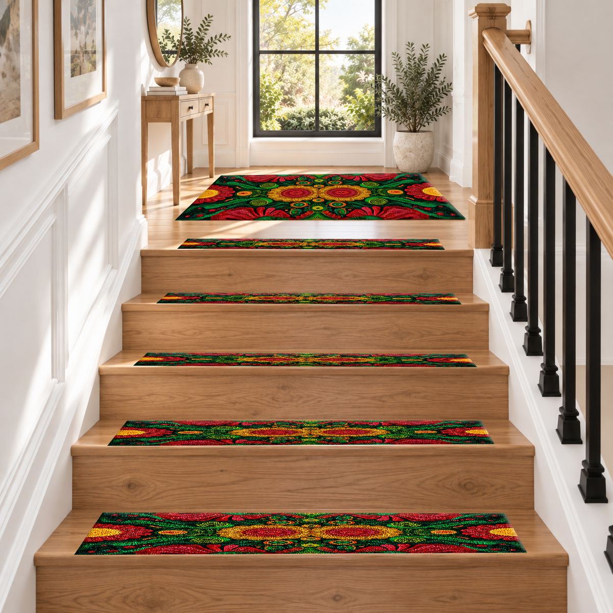 Green and Red Sunflower Folk Art non-slip stair mat