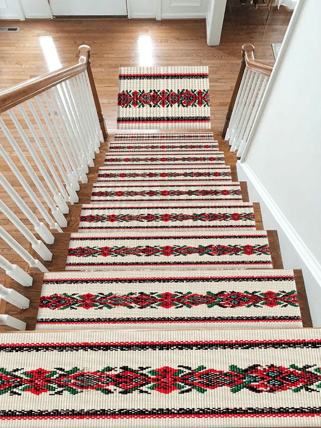 Red Cross Stitch Embroidery Runner non-slip stair mat