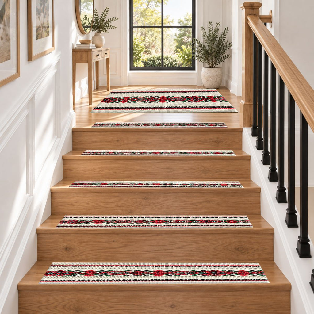Red Cross Stitch Embroidery Runner non-slip stair mat