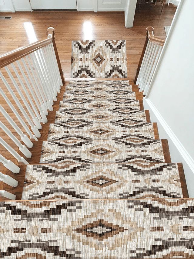Cream and Brown Aztec Pattern non-slip stair mat