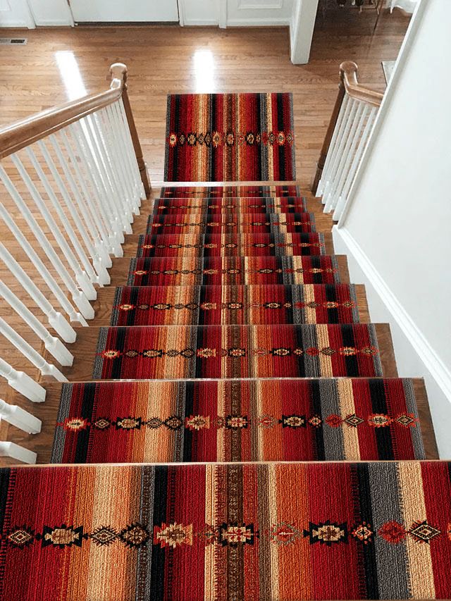 Red and Black Southwestern Striped non-slip stair mat