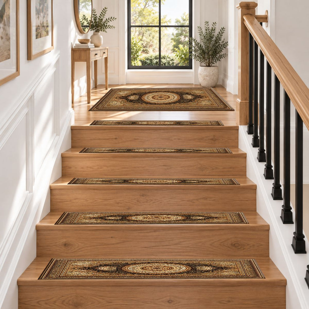Gold and Brown Classic Medallion non-slip stair mat