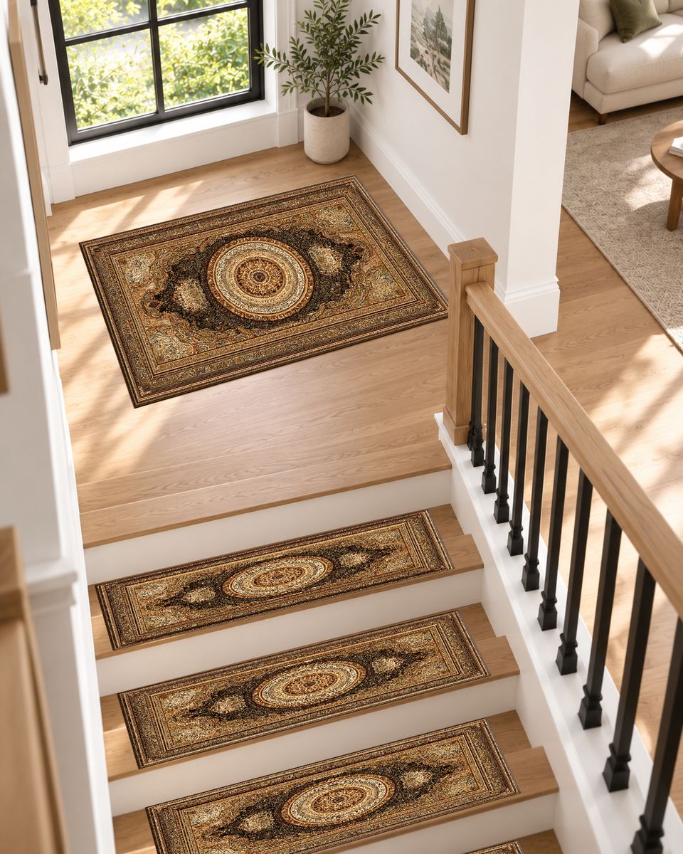 Gold and Brown Classic Medallion non-slip stair mat