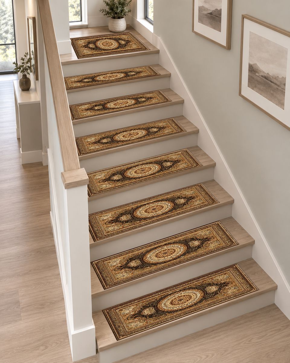 Gold and Brown Classic Medallion non-slip stair mat