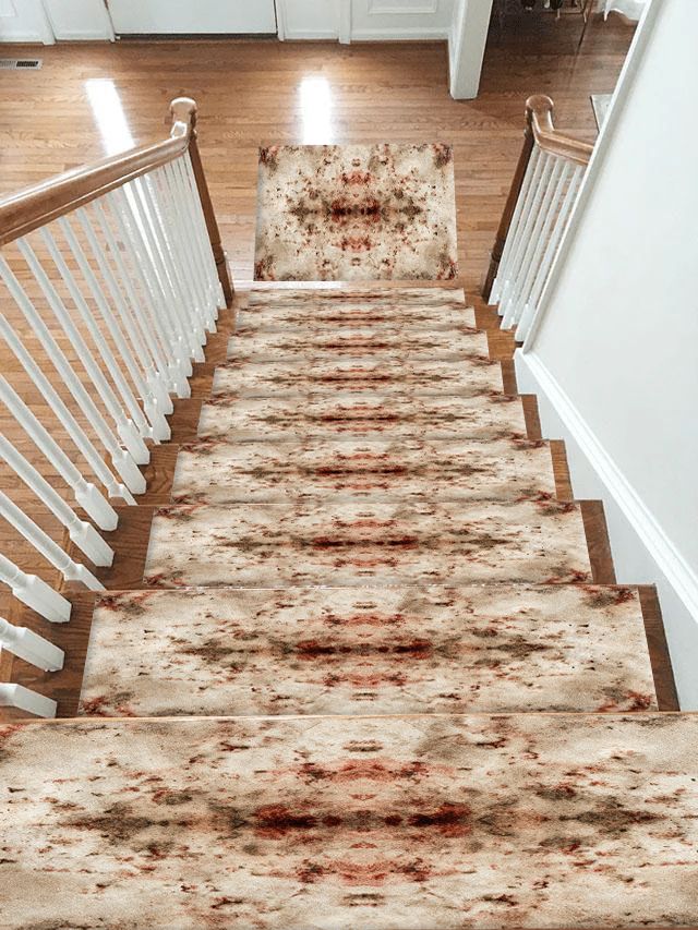 Ivory and Rust Abstract Distressed non-slip stair mat