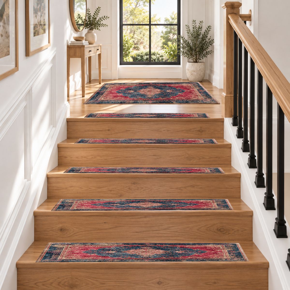 Faded Red and Navy Vintage Persian non-slip stair mat