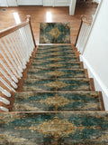 Emerald and Gold Distressed Medallion non-slip stair mat